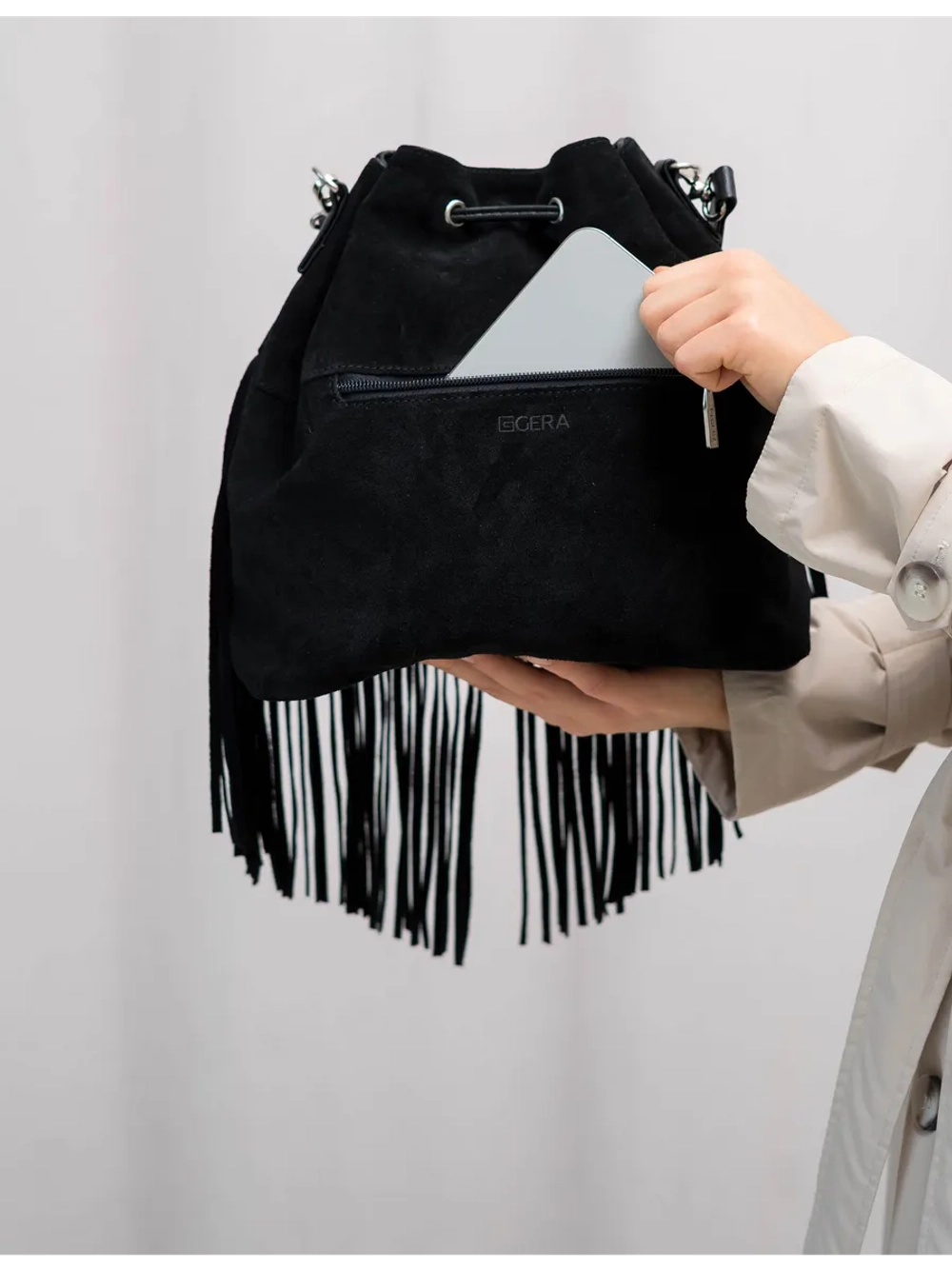 сумка через плечо тоут средняя натуральная замша