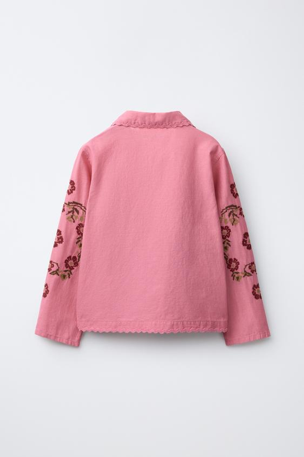 ZARA КУРТКА-РУБАШКА ИЗ ХЛОПКА И ЛЬНА С ВЫШИВКОЙ КРЕСТИКОМ, ЦВЕТ РОЗОВОГО МЕЛА