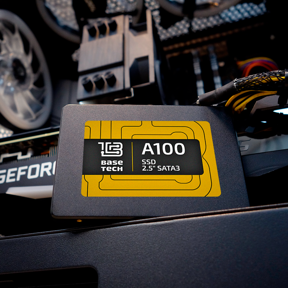 SSD BaseTech A100 512Гб, 2.5", SATA3, Bulk, QLC, Чтение:550мб/с, Запись:450мб/с (SSDBTA100512G)