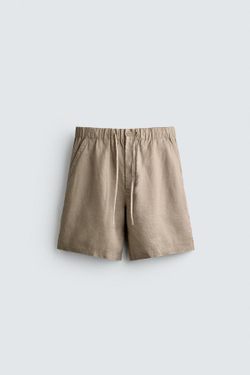 ZARA ШОРТЫ RELAXED FIT ИЗ 100% ЛЬНА, СЕРО-КОРИЧНЕВЫЙ