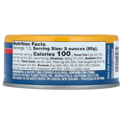 Wild Planet, Дикий тунец Albacore, без добавления соли, 142 г (5 унций)