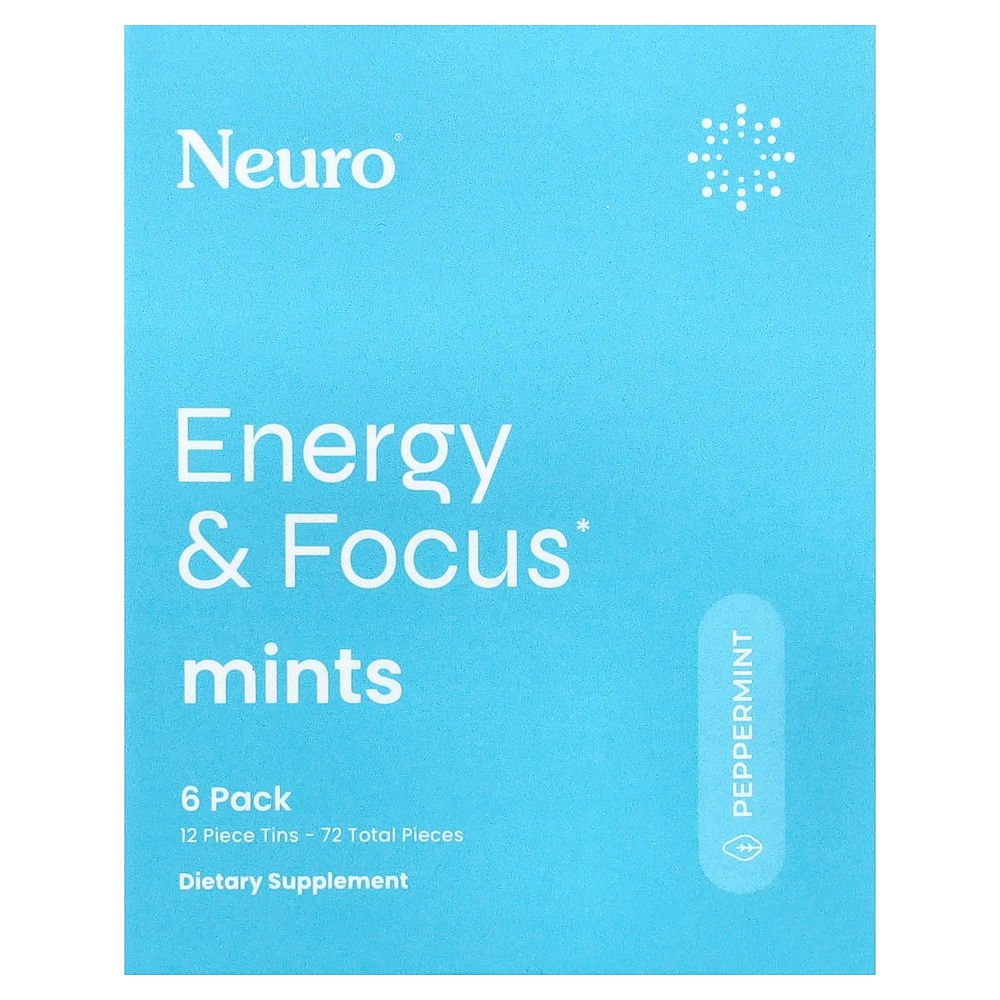 NeuroGum, мятные конфеты, энергия и концентрация, перечная мята, 6 пакетиков по 12 шт.