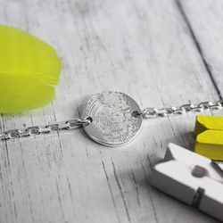 Серебряный браслет цепочка с отпечатком пальца на заказ