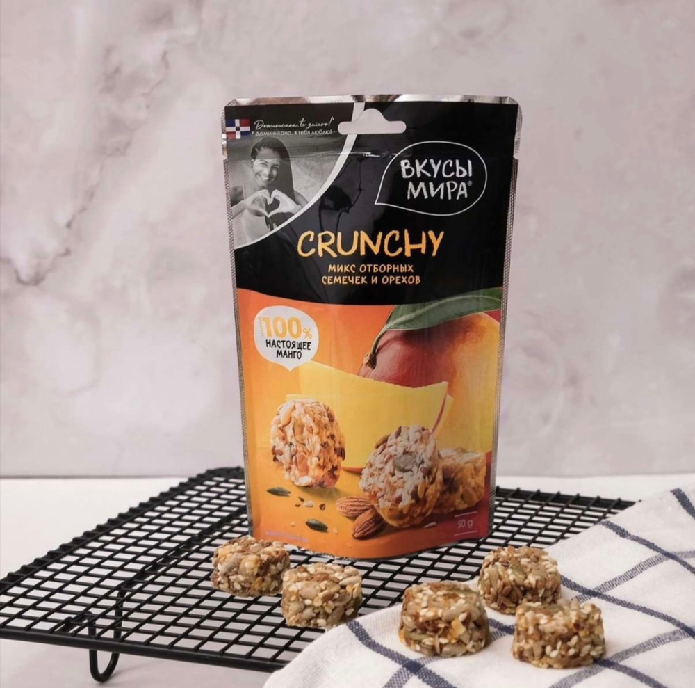 Ореховые снеки ”CRUNCHY ”Манго-орехи-семечки” 'Вкусы мира” 50г