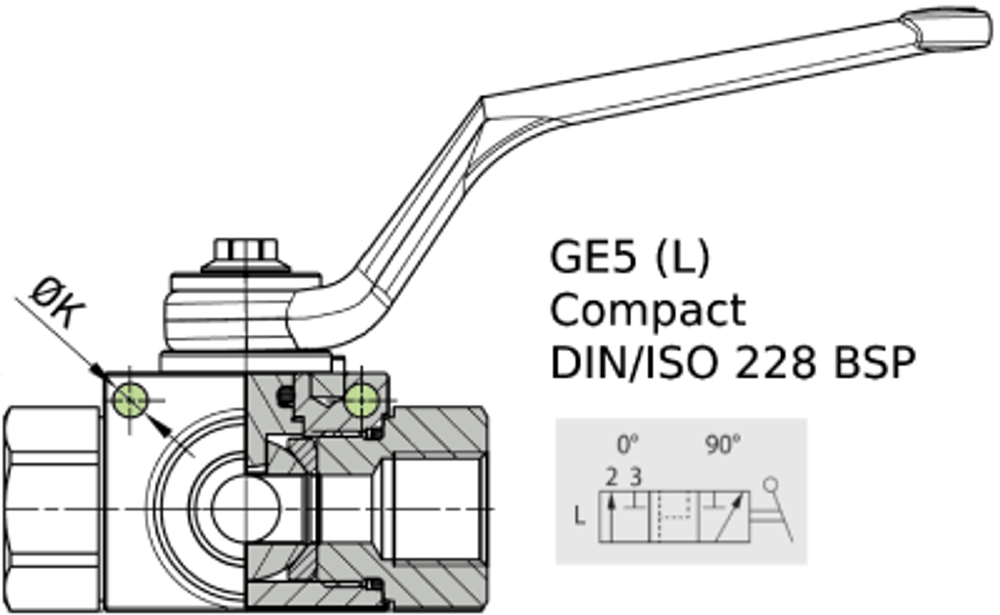 Кран 3-х ходовой шаровый BSP 3/8 DN 10 P=500 схема L, compact, с отверстиями для монтажа