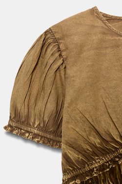 ZARA КРОП-ТОП ИЗ ВЫСТИРАННОГО ПОПЛИНА, ХАКИ