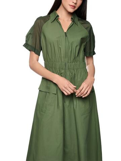 Marc Cain Платье в стиле милитари с полупрозрачными рукавами