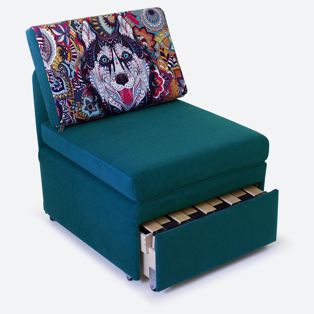 Кресло-кровать "Миник" Luxury 16 (темно-бирюзовый), купон "Хаски"