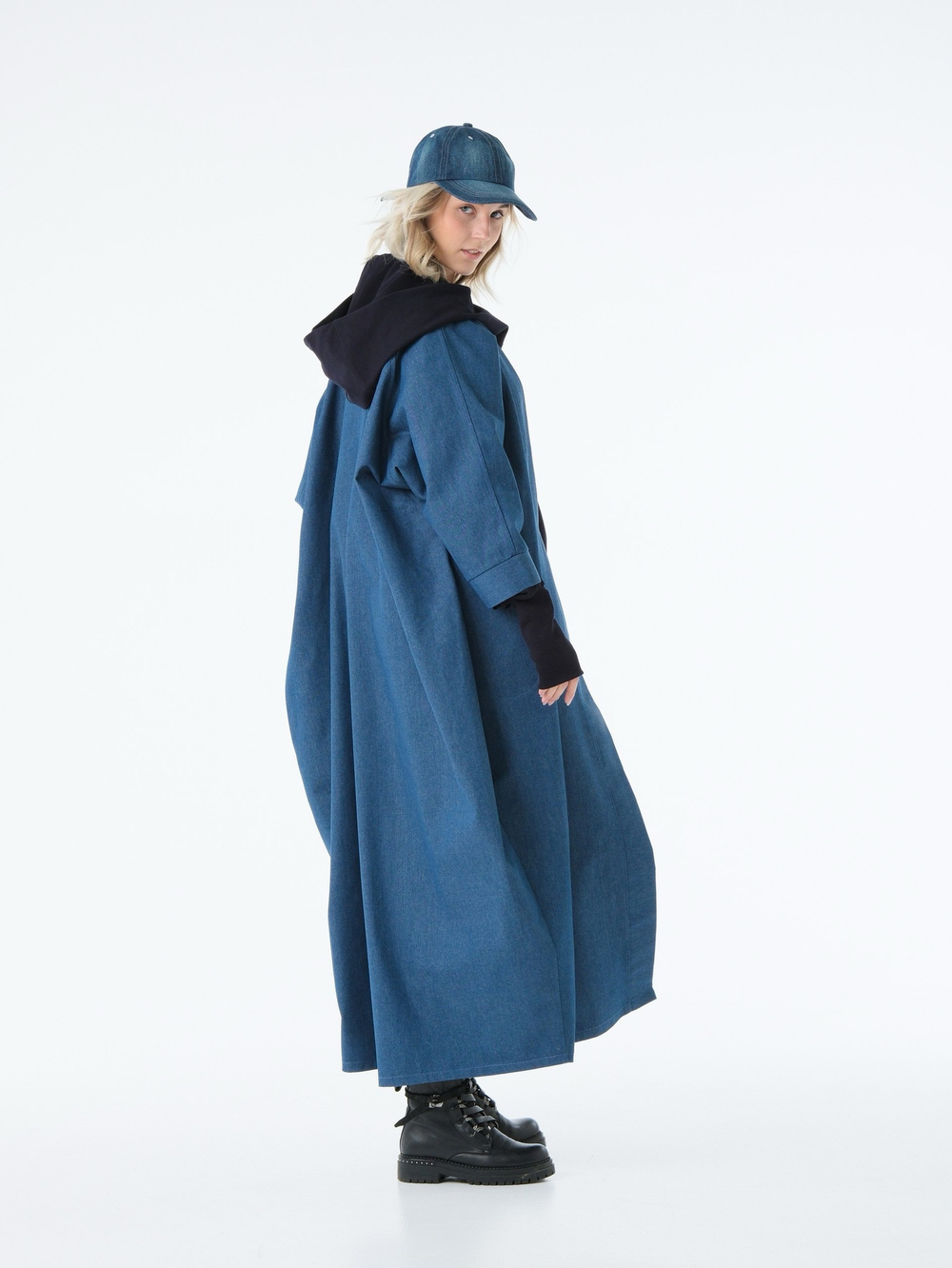 Кафтан /джинс / синий+ кушак