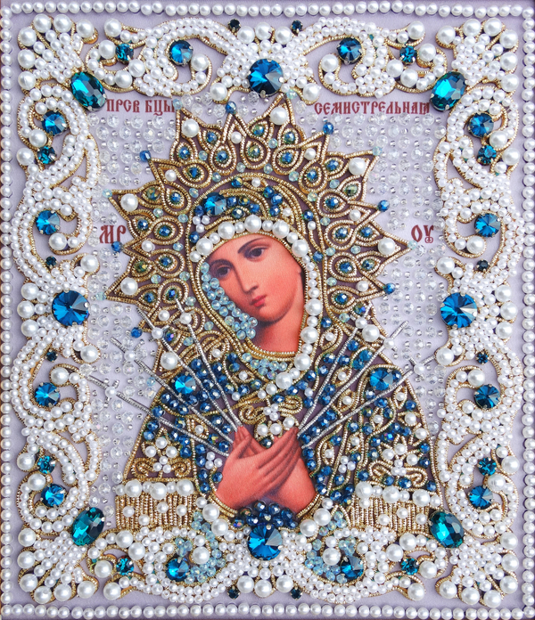 ЖС-4-ЗЛ Набор для вышивания хрустальными камнями Богородица Семистрельная (лазурный)