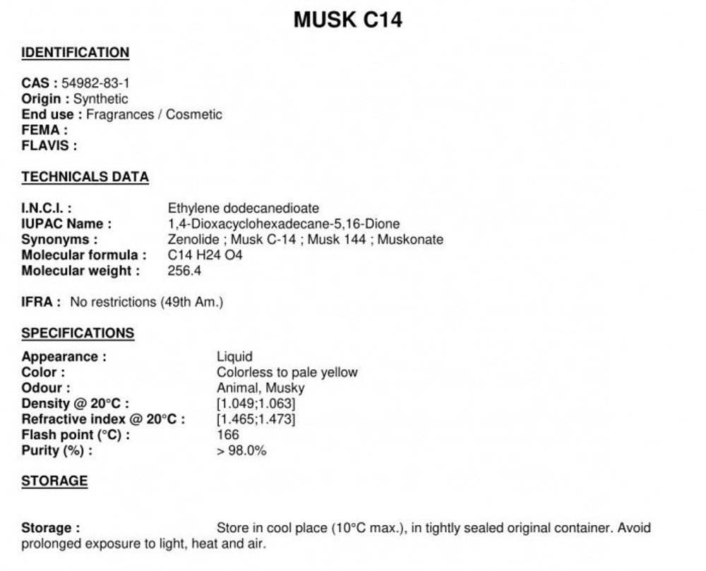 ZENOLIDE ( MUSK C14 ) / ЗЕНОЛИД CAS 54982-83-1