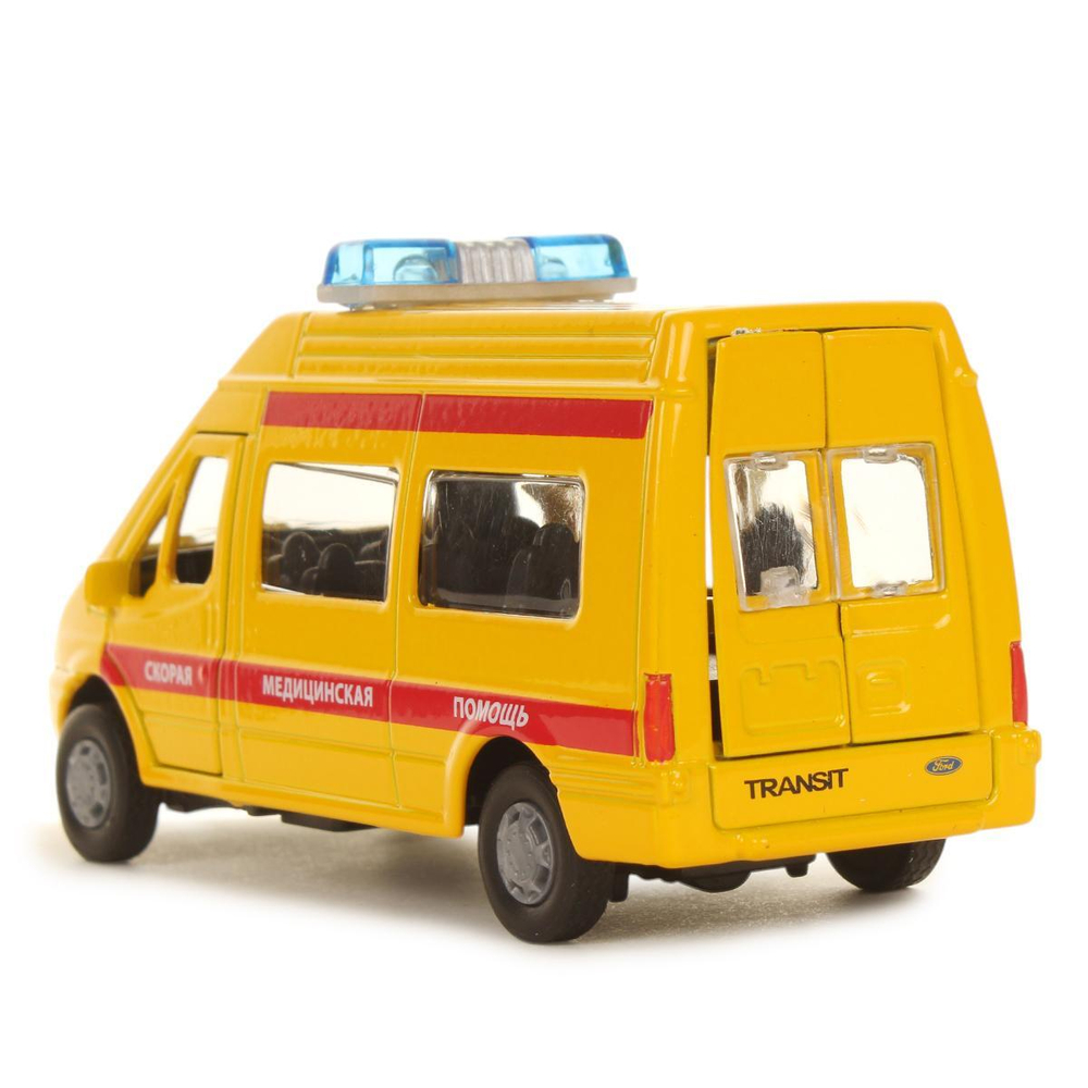 Модель ин. мет. "Ford Transit. Реанимация" 13см. звук-свет, дв., баг. коробка SB-13-02-A-WB (Технопарк)