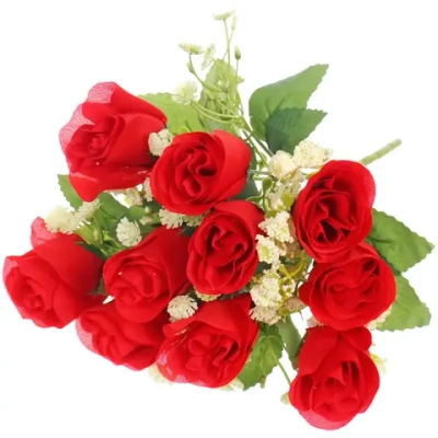 Искусственные цветы «Букет роз» 32см 10 цветков красные