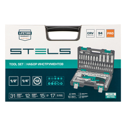 Набор инструментов 1/2", 1/4", CrV, 12 гранные головки, пластиковый кейс, 94 предмета Stels