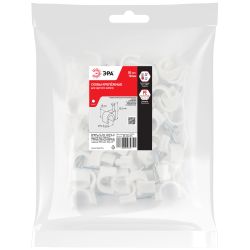 Скоба пластиковая ЭРА NO-224-576 крепежная круглая 18 мм белая (50 шт/уп)