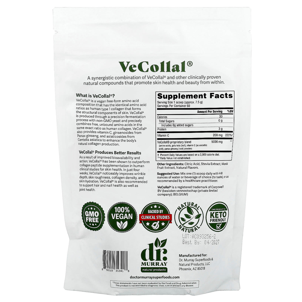 Dr. Murray's, VeCollal®, веганский коллаген типа 1, клубничный крем, 454 г (16 унций)