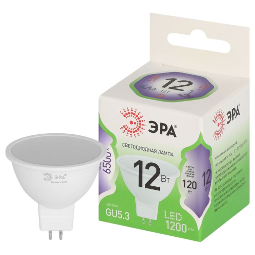 Лампа светодиодная ЭРА GREEN LINE LED MR16-12W-865-GU5.3 GL GU5.3 12 Вт софит холодный свет | Лампы cветодиодные Точечные (Софиты) (MR, PAR)