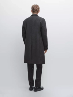 Massimo Dutti Длинное пальто из 100% шерсти с лацканами, маренго