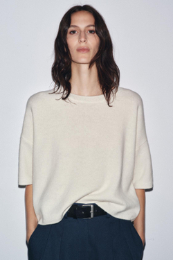 ZARA СВИТЕР ОВЕРСАЙЗ ИЗ 100% ШЕРСТИ, ЭКРЮ