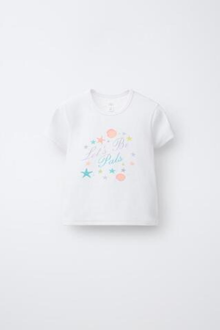 ZARA ФУТБОЛКА С ПРИНТОМ, БЕЛЫЙ