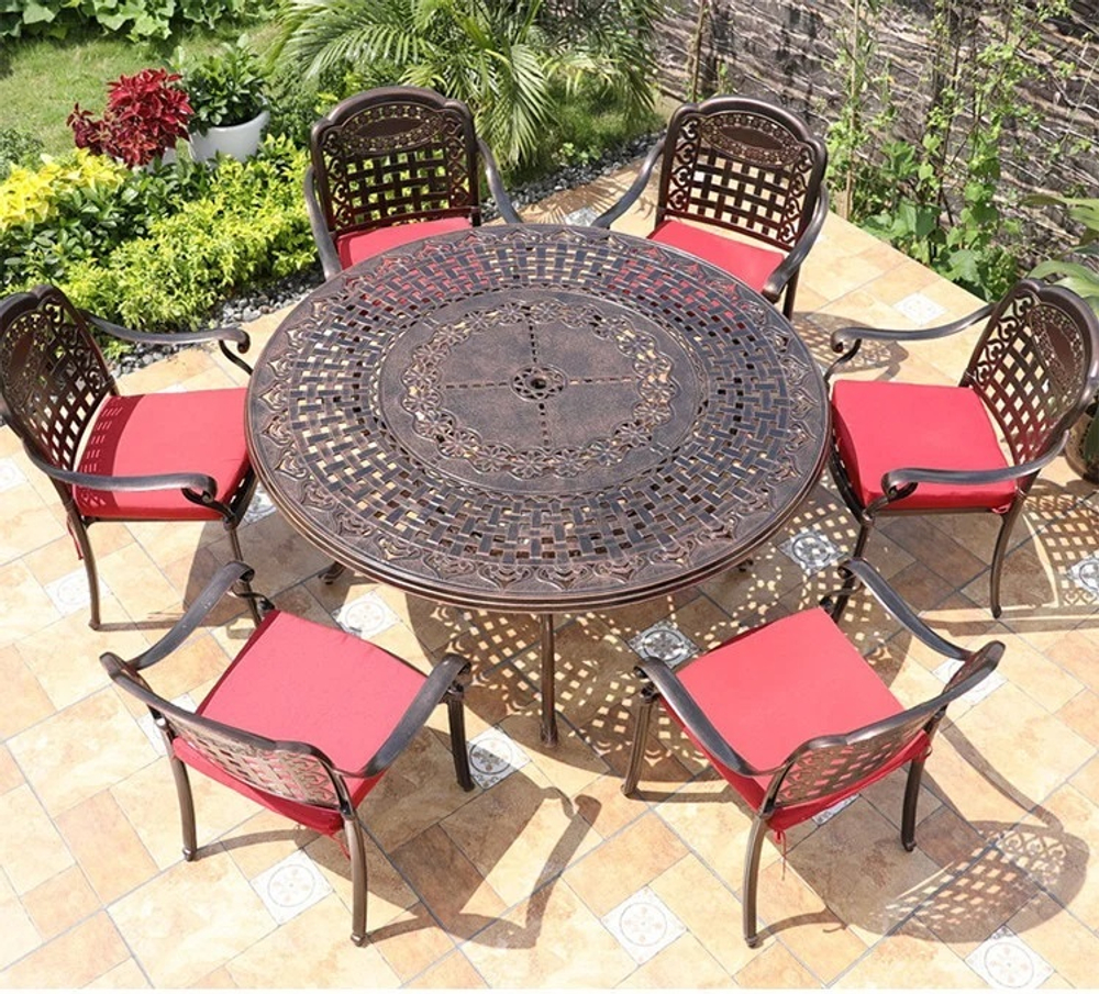 Комплект мебели на 6 персон из литого алюминия со столом D150 ВУЛКАН «VOLCANO» арт.6091/N008 bronze-6