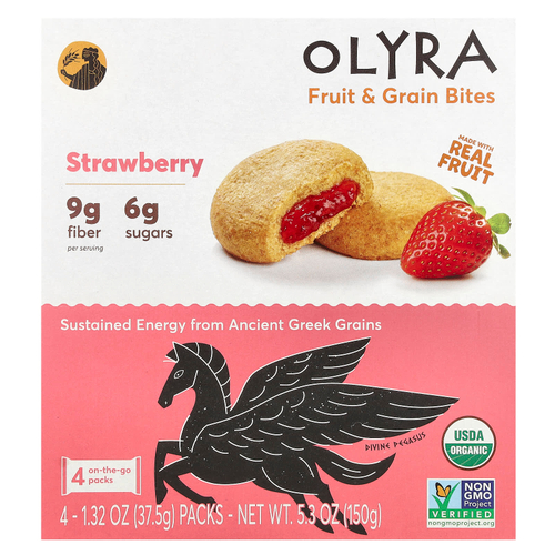 Olyra, Fruit & Grain Bites, клубника, 4 упаковки по 37,5 г (1,32 унции)