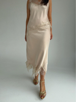 Шелковая юбка с кружевом песочная