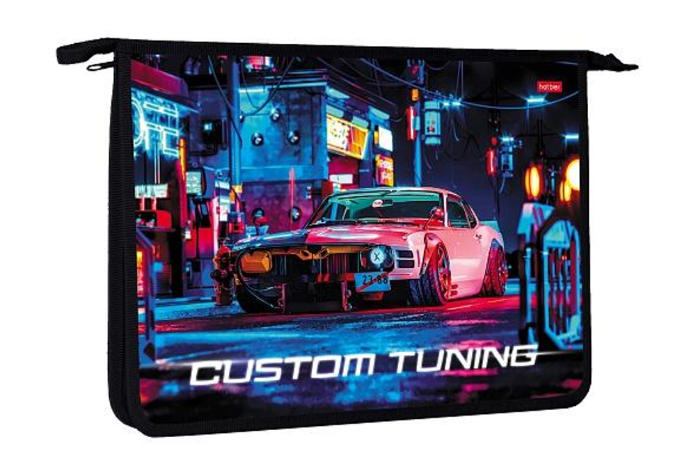 Папка для тетрадей А4ф пластиковая на молнии "Ночной дрифт" (Хатбер)