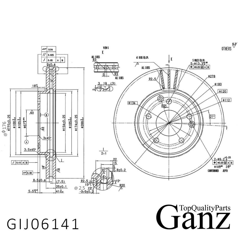 Диск тормозной передний с покрытием MB W202/W203/W210 all 96 /D=286mm GANZ GIJ06141
