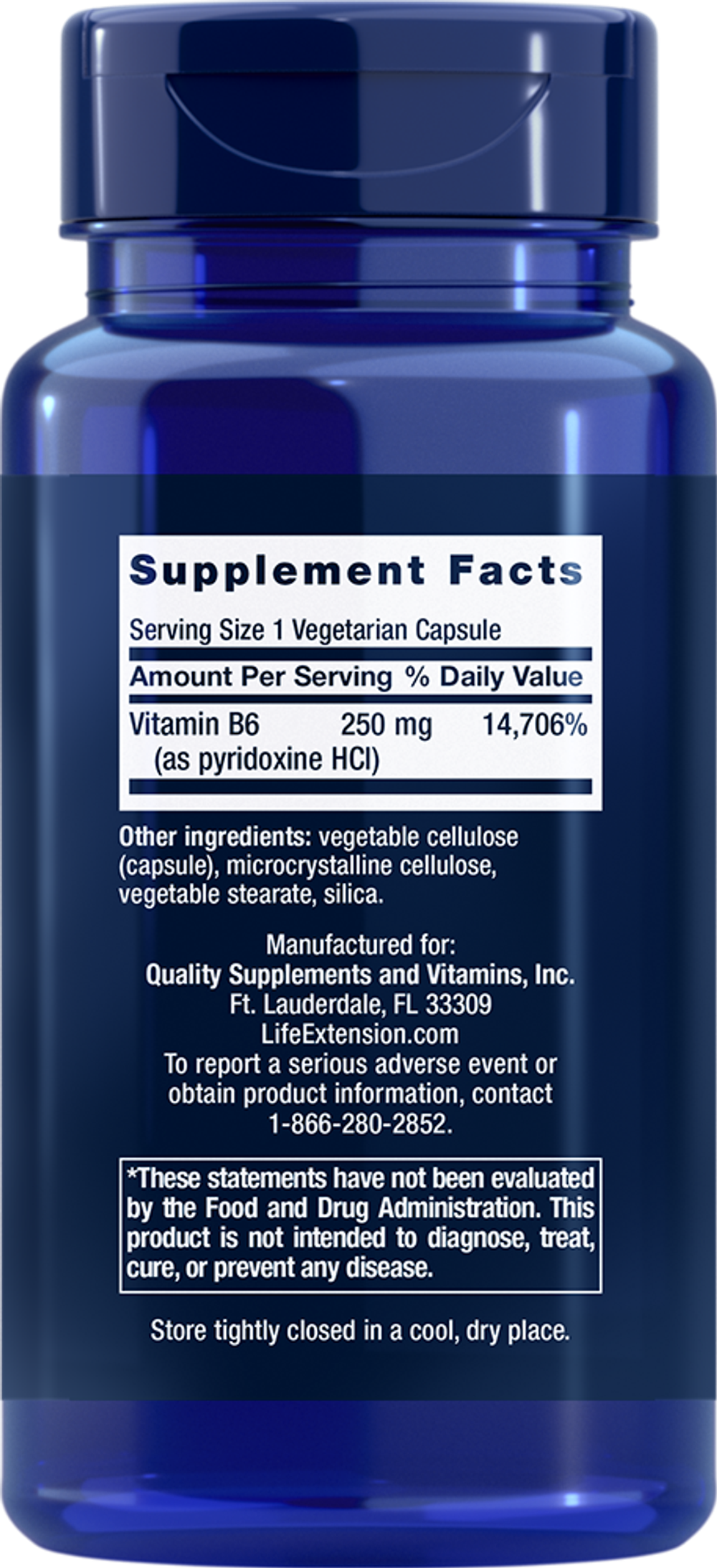 Vitamin B6 250 мг 100 капсул Life Extension