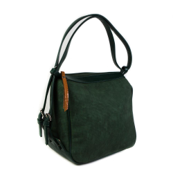 Стильная женская средняя тёмно-зелёная сумка-рюкзак из искусственной кожи 32х29х16 см COSCET М-СД-123
