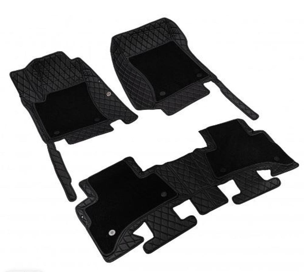КОВРЫ салона "Coolpart" LUX - Эко-кожа - Mitsubishi Outlander 19&gt; 5D черный\шов черный