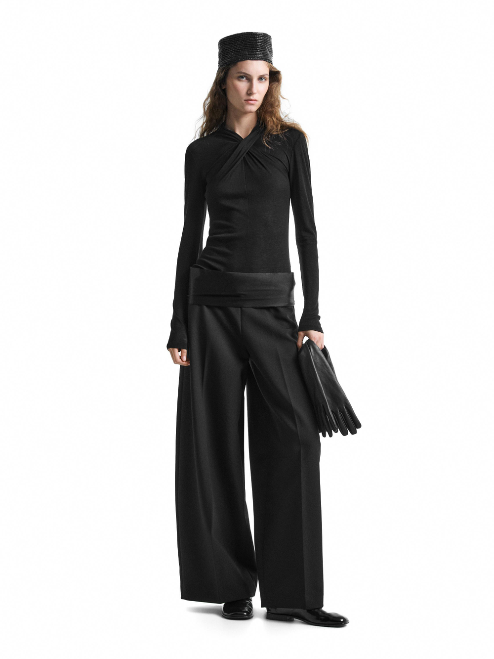 Massimo Dutti Топ внахлест из лиоцелла и шерсти, черный