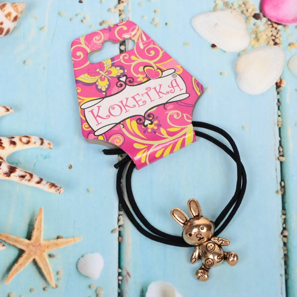 Резинка для волос 1шт «Кокетка - Aks Bambina Gold», зайка, микс 2 цвета, d-5см