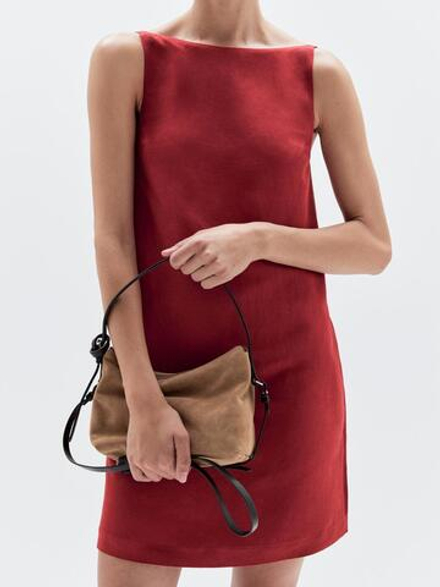 Massimo Dutti Небольшая замшевая сумка, песочный