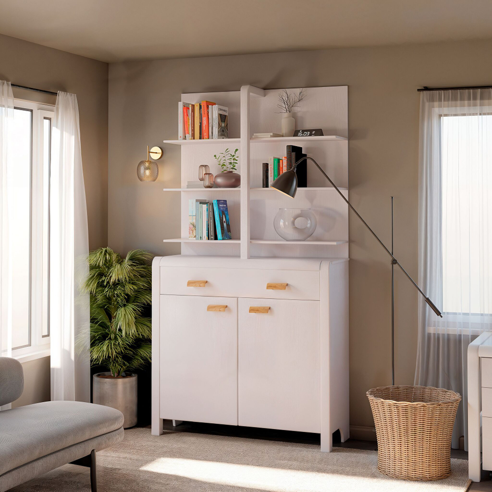 Комод Мадейра из массива сосны с дубовыми ручками, белый