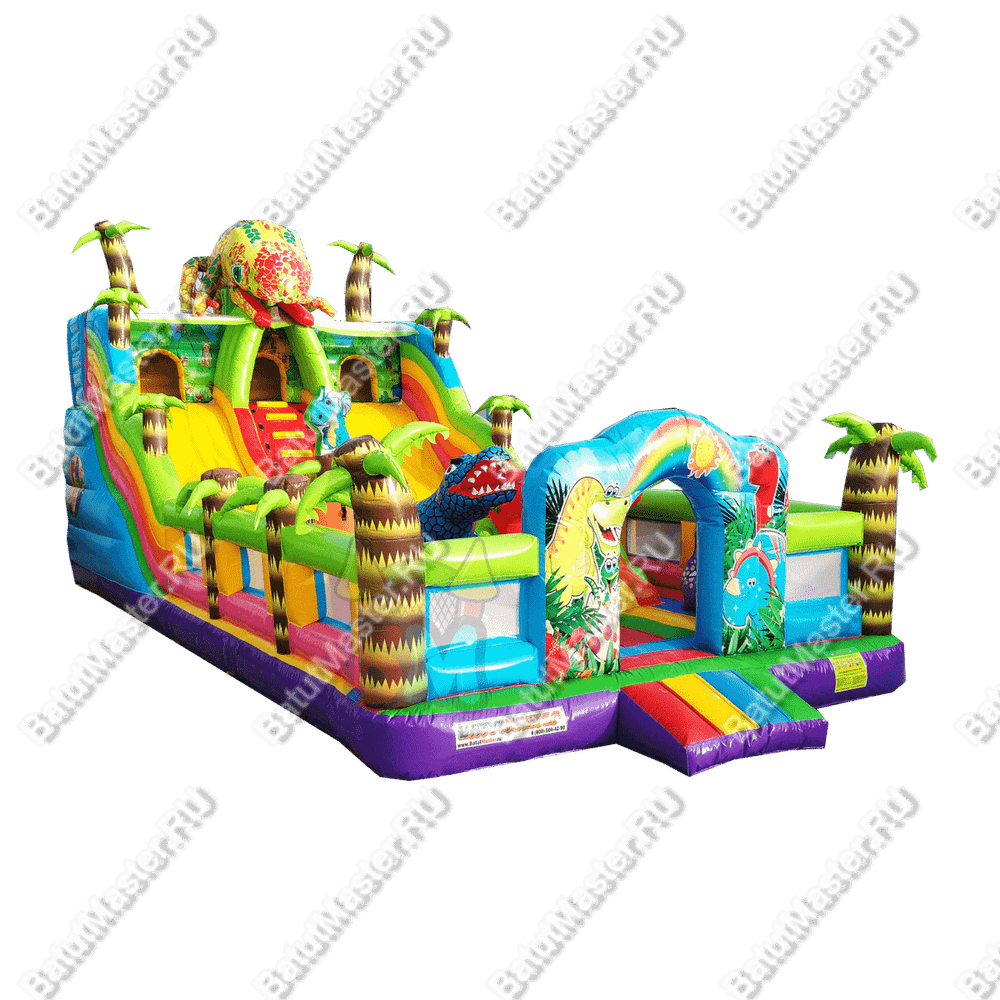 Коммерческий надувной батут "Хамелеон и динозавры" 14*7*6 м