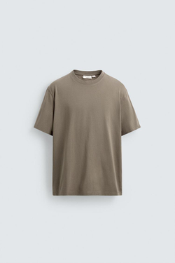 ZARA ФУТБОЛКА MEDIUM WEIGHT КЛАССИЧЕСКОГО КРОЯ ORIGINS, СЕРО-КОРИЧНЕВЫЙ