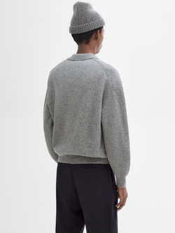 Massimo Dutti Свитер из шерстяного трикотажа с воротником-поло, серый