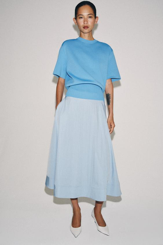 ZARA ЮБКА МИДИ-КЛЕШ — ZW COLLECTION, ГОЛУБОЙ