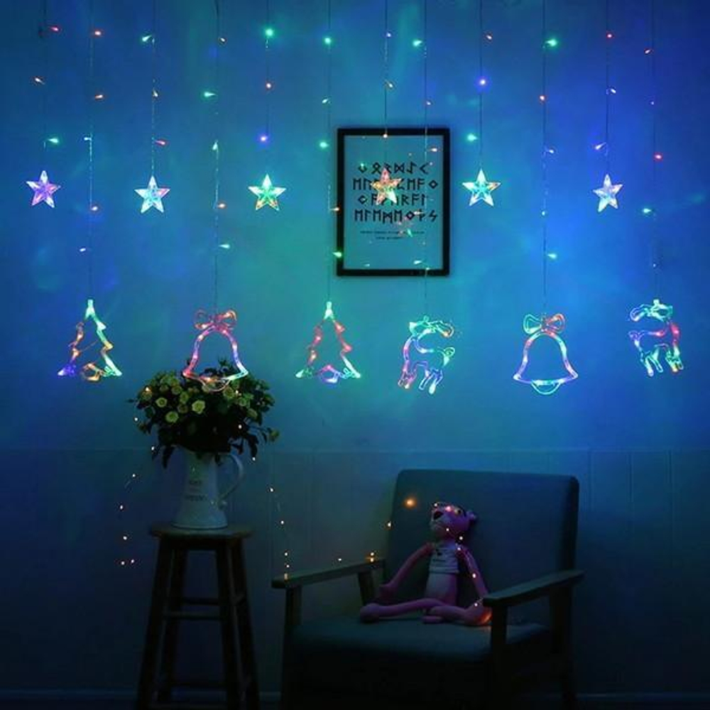 Гирлянда бахрома "Волшебство" ш2,5 м* в0,6/0,9м,120 ламп LED, 8реж, IP-20, Мультицвет (Серпантин)