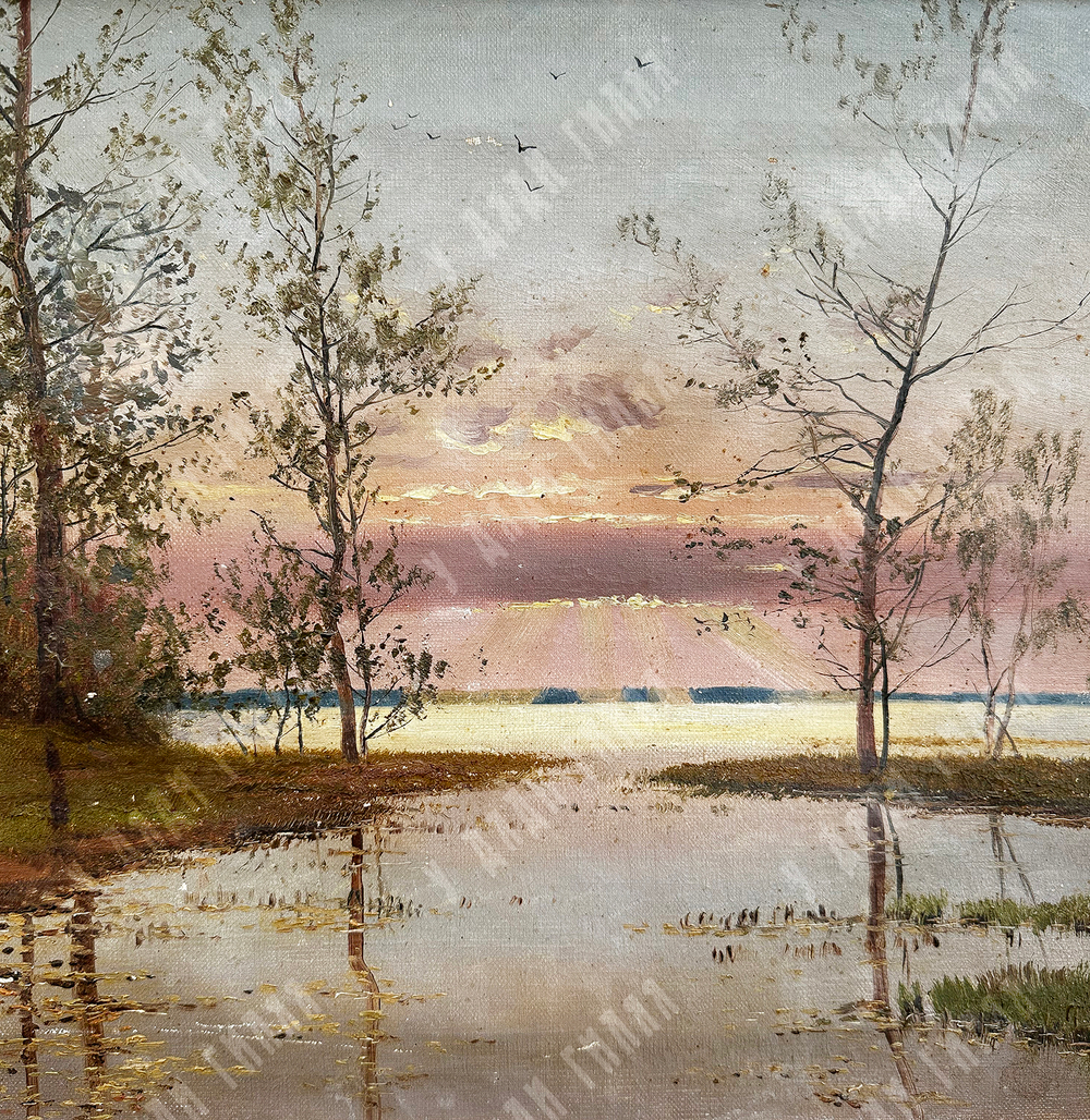 Вучичевич-Сибирский В. Д. (1869–1919), «Закат в таёжном лесу». Холст, масло. 1900-е гг.