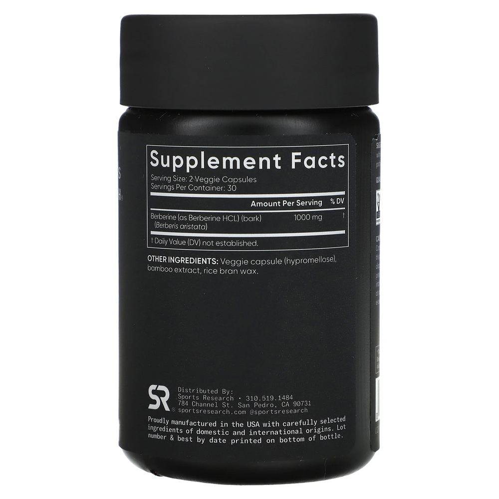 Sports Research, берберин, 60 растительных капсул (500 мг в 1 капсуле)