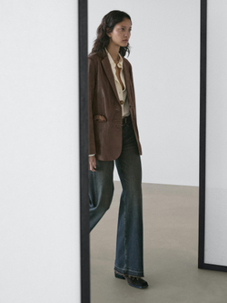 Massimo Dutti Замшевый блейзер с лацканами, коричневый