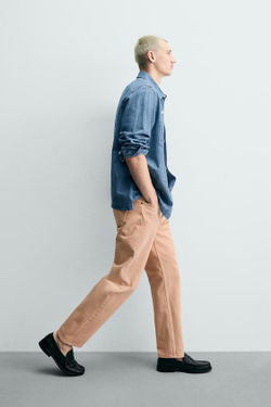 ZARA ДЖИНСЫ STRAIGHT FIT С ЭФФЕКТОМ ПОТЕРТОСТИ, ОРАНЖЕВЫЙ
