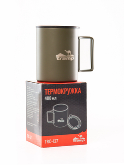 Термокружка со складными ручками и поилкой 400мл.TRC-137.12 TRAMP(оливковый)