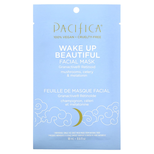 Pacifica, Wake Up Beautiful, косметическая маска для лица, гранактивный ретиноид, 1 листовая маска, 18 мл (0,6 жидк. унц.)