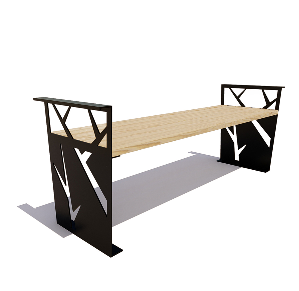 Скамейка стальная "Березка" сосна 1,2м, без спинки, лак