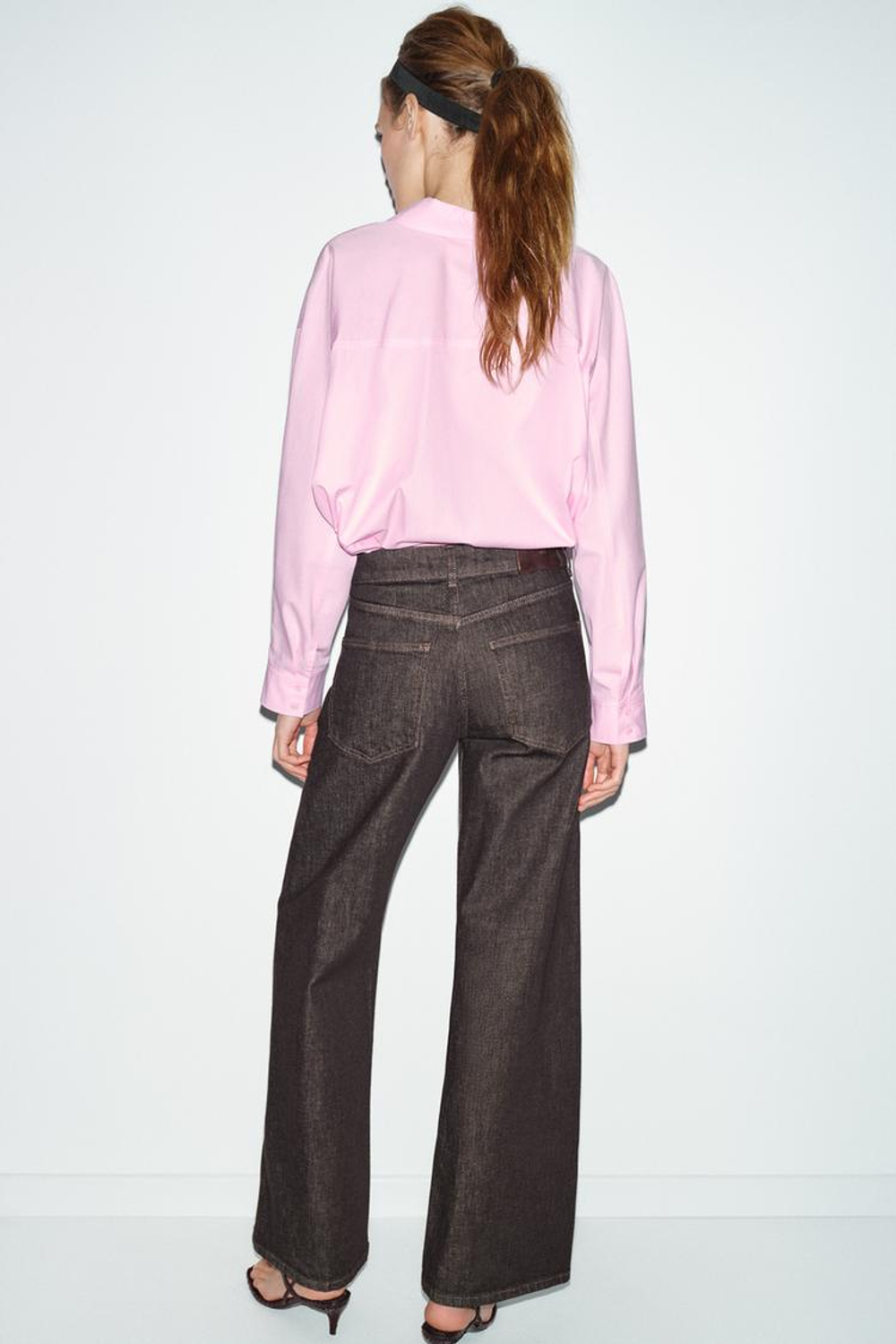 ZARA РУБАШКА ОВЕРСАЙЗ ИЗ ПОПЛИНА, РОЗОВЫЙ