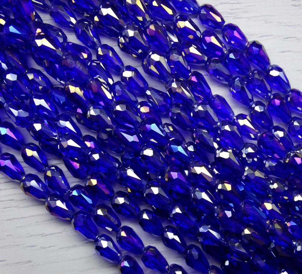 БК003ДС118 Хрустальные бусины-капли, цвет: синий AB прозрачный, размер 11х8 мм, кол-во: 15 шт.